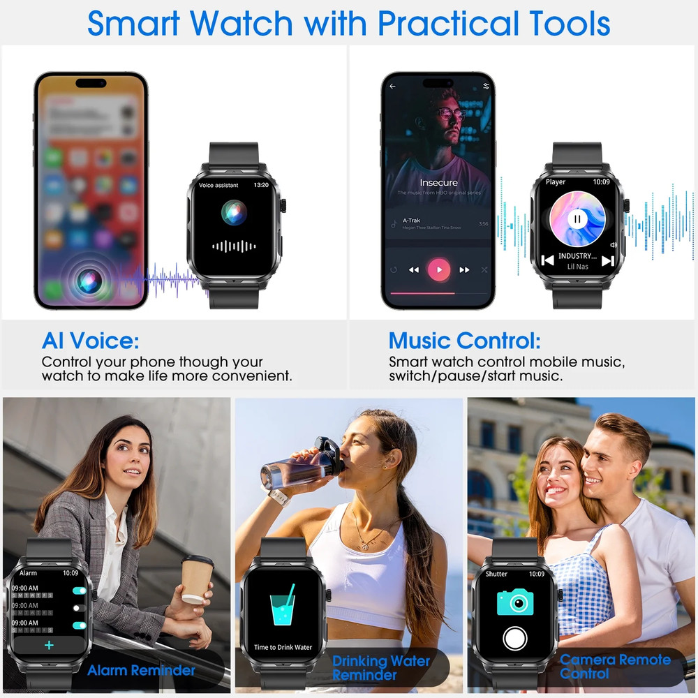2024 Waterproof Smart Watch for Android/iOS with Bluetooth Call - Black