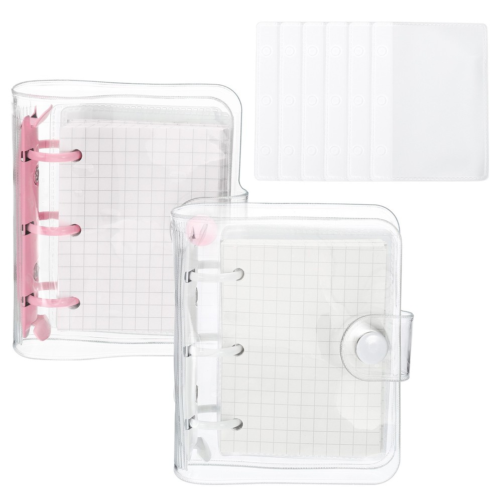 Clear 3 Ring Binder Cover, 2 Pack PVC Notebook Binder, White Pink
