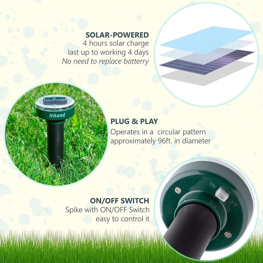 4 Pack Ultrasonic Mole Gopher Repellent Waterproof Sonic Pest Control Device