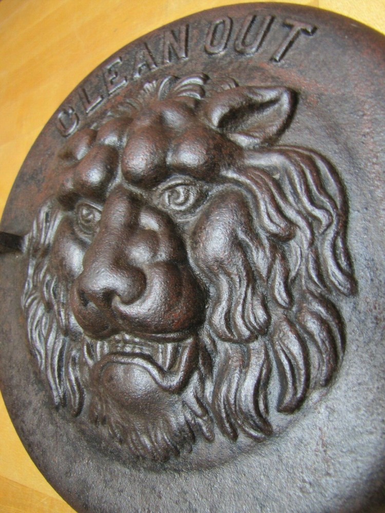 LIONS HEAD BEAST CLEAN OUT Antique Cast Iron Architectural Hardware Element