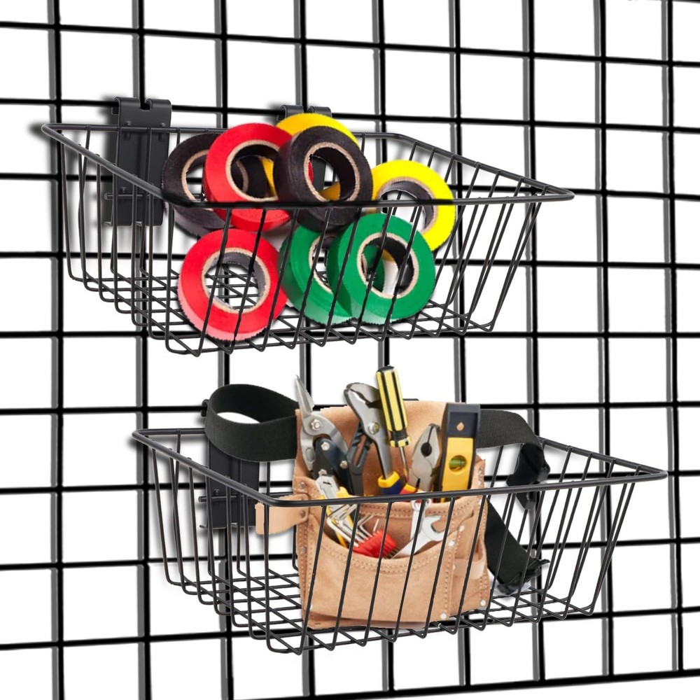 Polmart Heavy Duty Gridwall Basket, 2-Pack