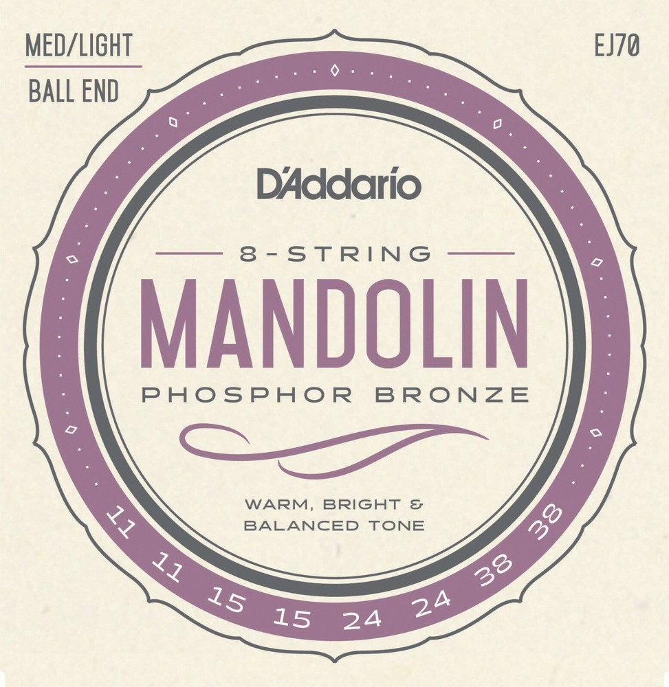 D'Addario EJ70 Mandolin Strings Phosphor Bronze Ball End Medium Light 11-38
