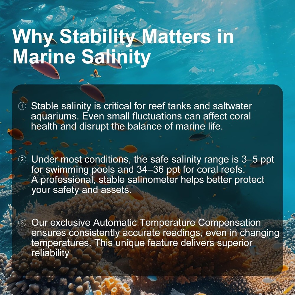 3in1 Salinity Meter for Saltwater Testing Specific Gravity, Temperature,