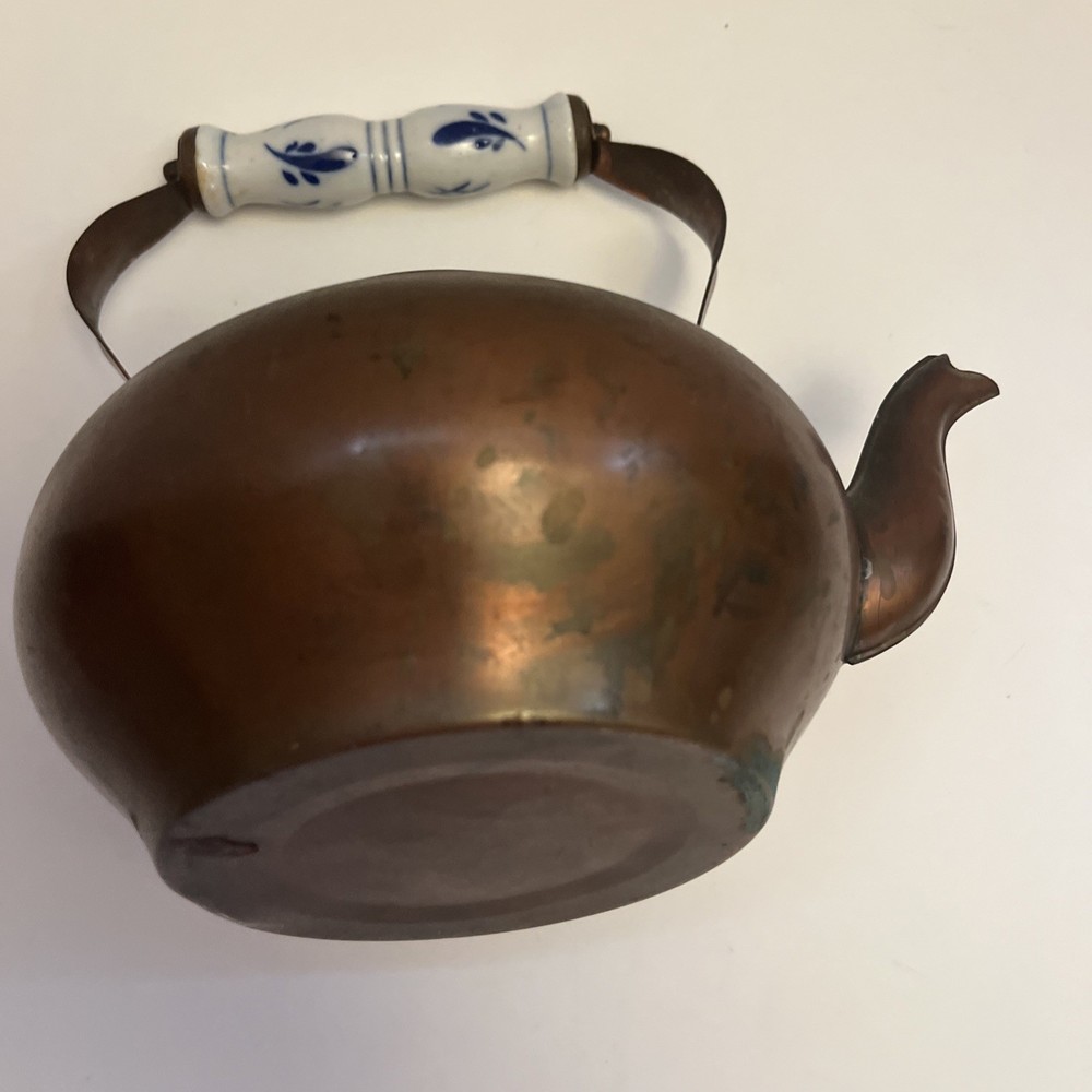 Vintage Copper Teapot Ceramic Handle Missing Lid. Needs Polish