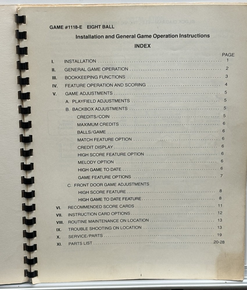 ORIGINAL-BALLY-EIGHTBALL-INSTALLATION & OPERATIONS INSTRUCTIONS- SCHEMATICS