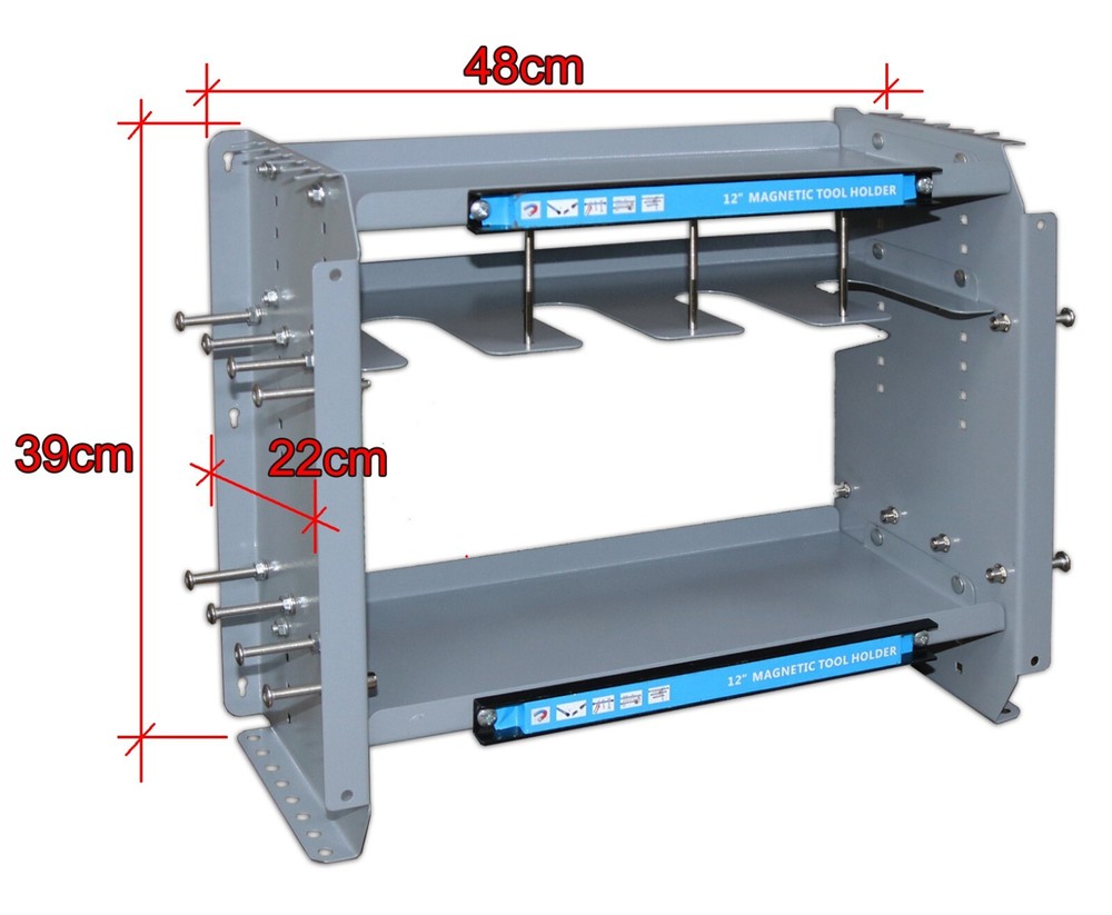 Wall-mounted Garage Tool Rack 3-Layer Tool Organization Device 12"Magnetic Strip