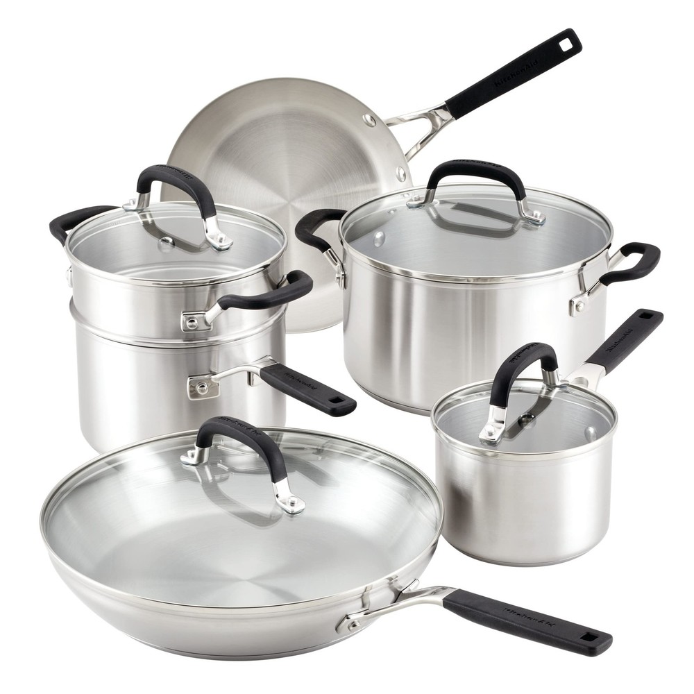 KitchenAid Brushed Stainless Steel Cookware Set 10 Piece