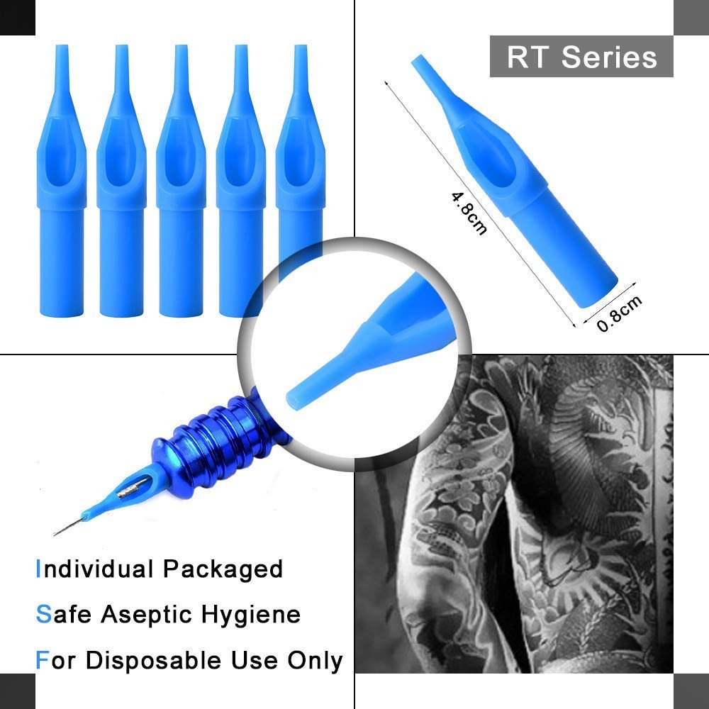 Professional Tattoo Needles and Tips Set - 100 Sterilized Disposable Assorted