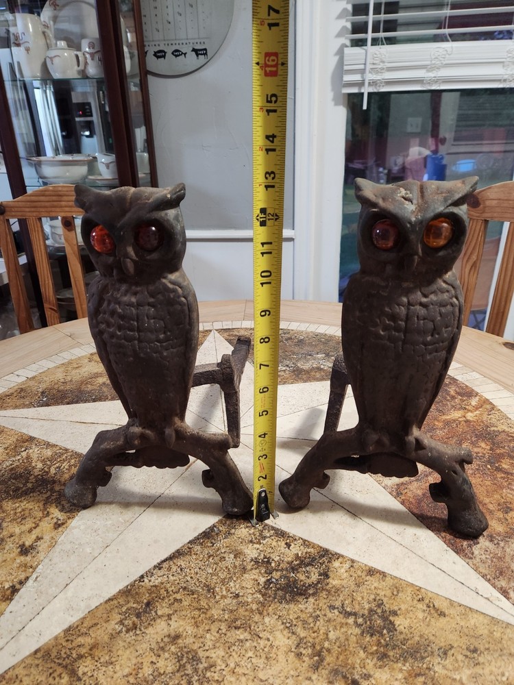 Antique Cast Iron Owl Andirons