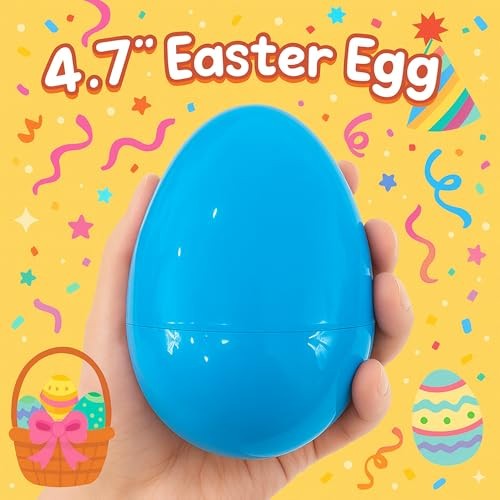 12 Pack 4.7" Large Easter Eggs, Fillable Plastic Easter Eggs in 6 Bright