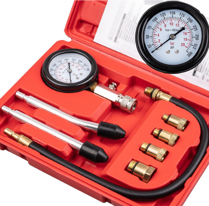 8PCS Engine Cylinder Compression Tester Kit 0-300 PSI Gauge for Car Small Engine