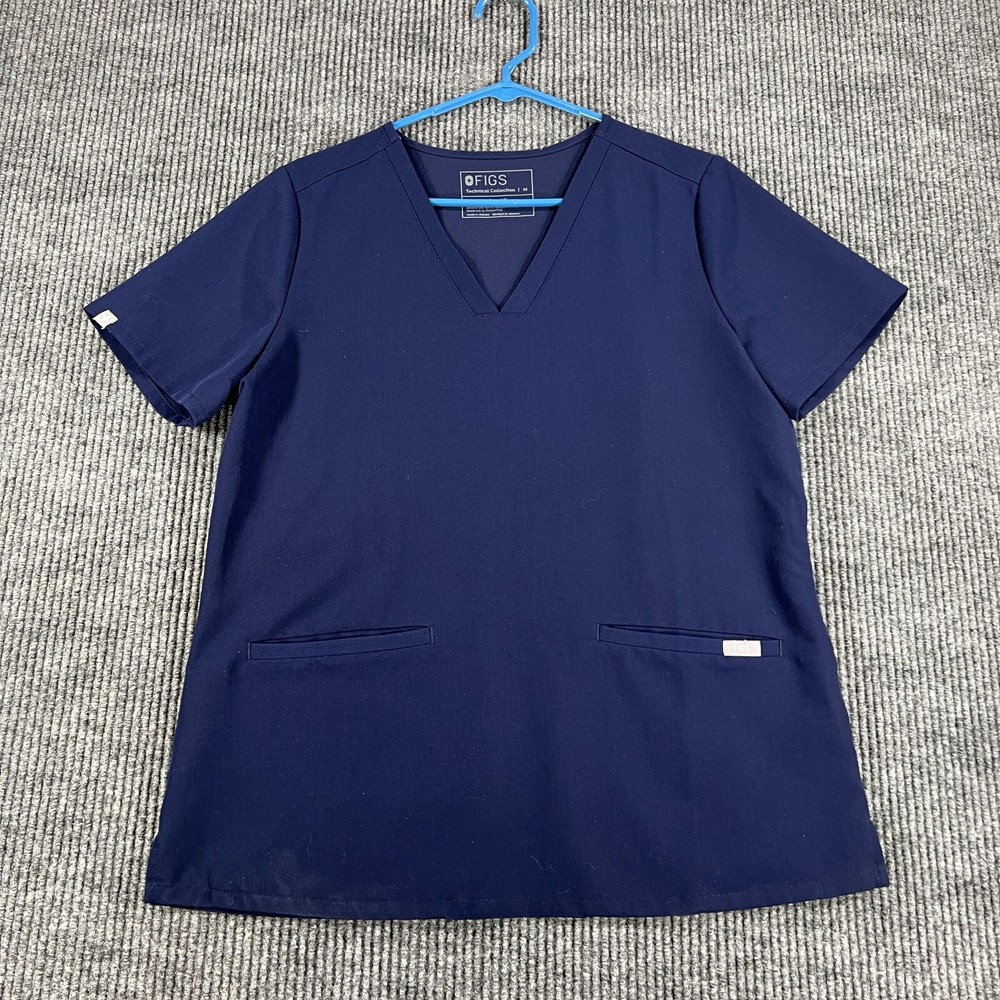 FIGS Technical Collection Scrub Top Womens Medium Blue Short Sleeve V Neck