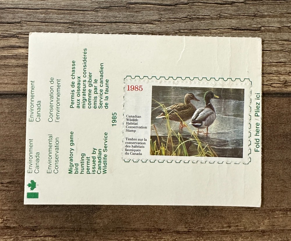 1985 Duck Stamp ***CANADA*** Hunting Conservation Permit License