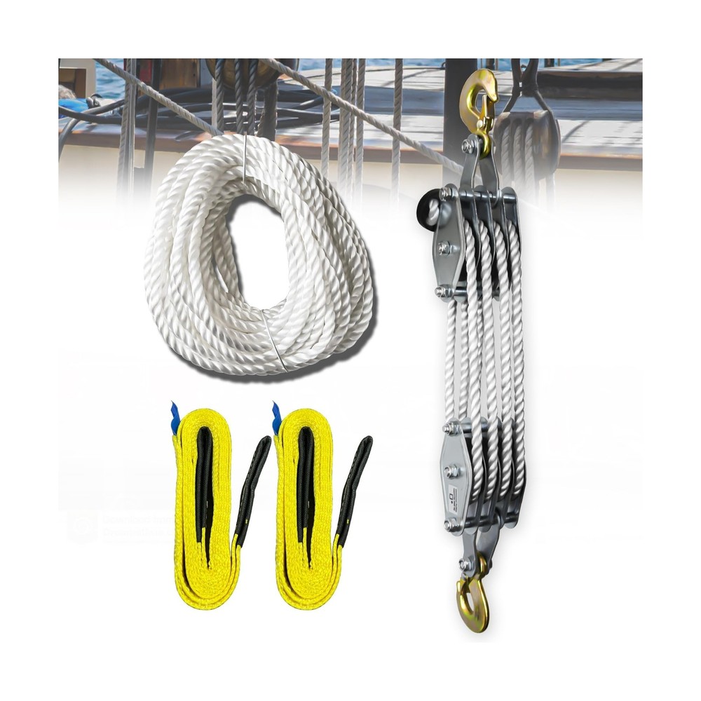 Block and Tackle 4400LBS Breaking Strength Heavy Duty Pulley, 65 Ft Rope Pull...
