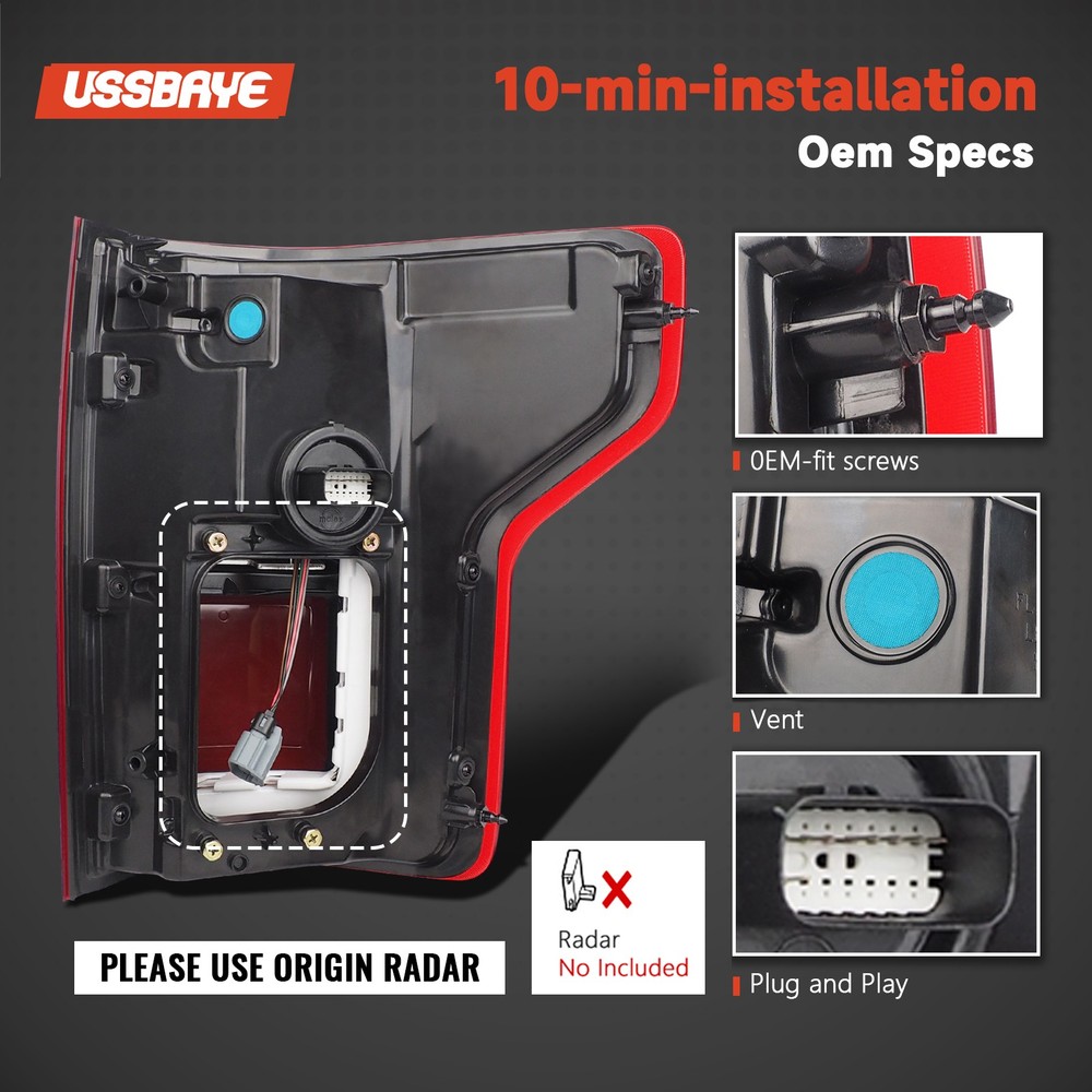 For 2017-2019 Ford F-150 Raptor LED Tail Light w/ Blind Spot Red Black Left Side