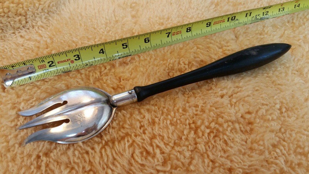 Antique Spoon Fork Hallmarked Nickel Silver Serving Fork Spoon Ebony Wood