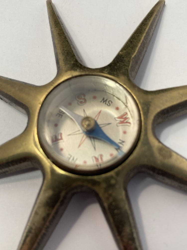 sunburst solid brass vintage compass