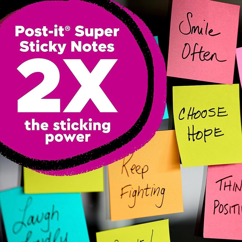 Post-it Super Sticky Notes 3" x 3" Summer Joy Collection 90 Sheet/Pad 5 1 Pack