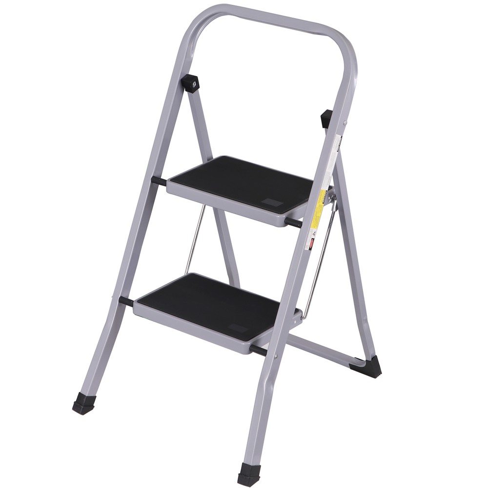 2 Step Ladder Folding Step Stool with Convenient Handgrip Handle 380 lbs Gray