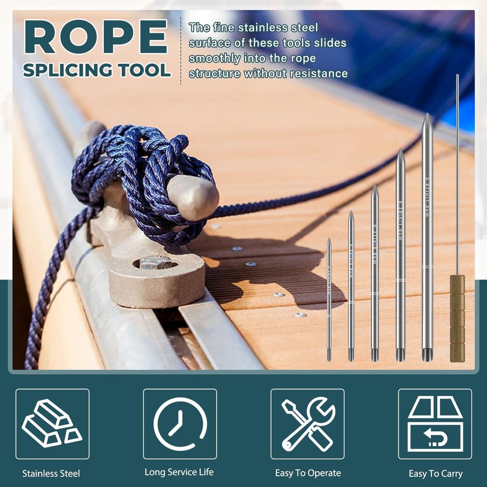 Rope Splicing Tool Kit, Rope Splicing FID Kit for Double Braid Eye Line 5 Sizes