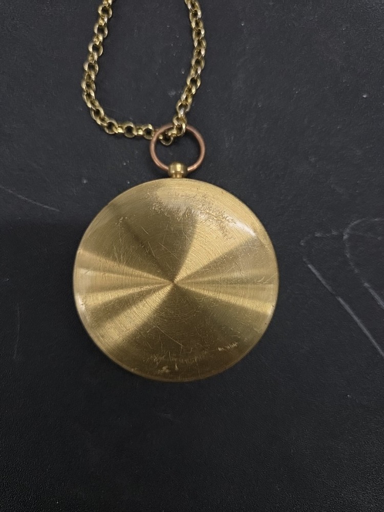 Brass Pocket Compass With Chain Vintage Working