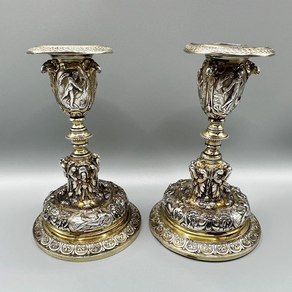 VICTORIAN PAIR GILT ELECTROTYPE 5.5" CANDLESTICKS ELKINGTON & CO 1900