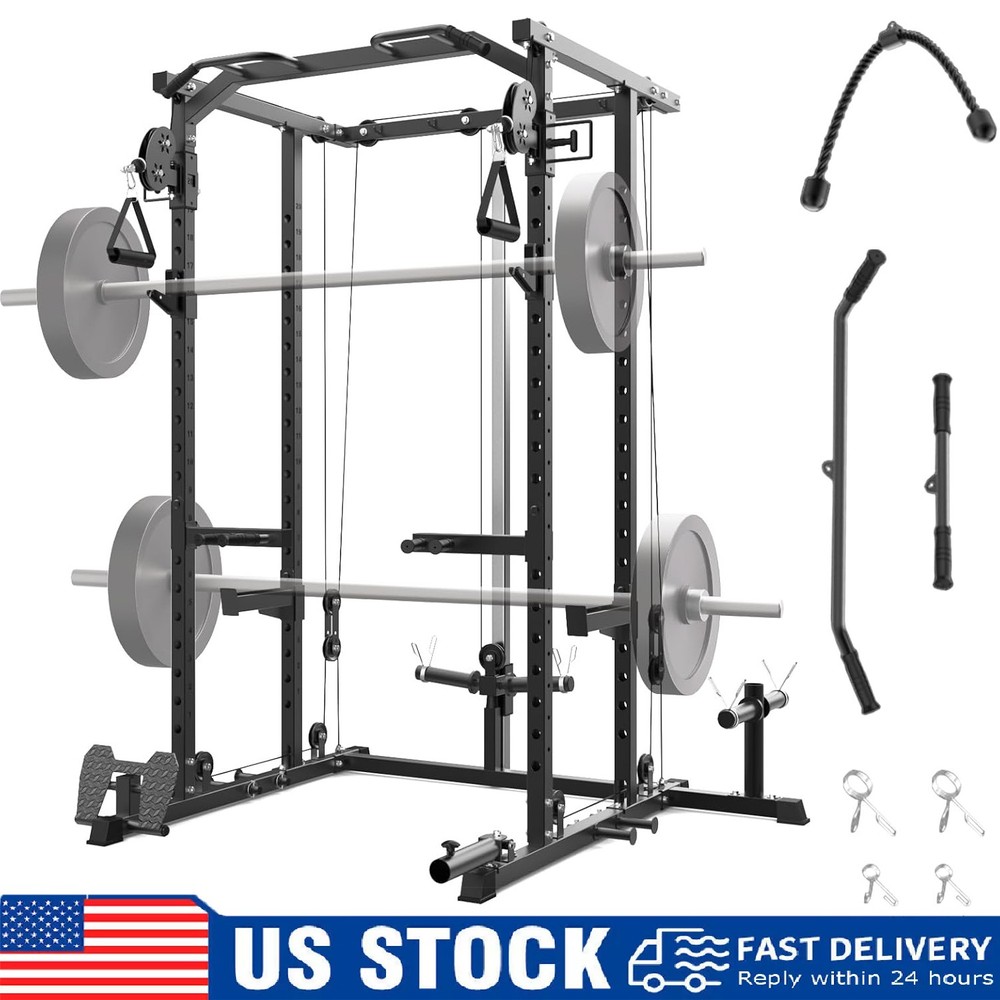 Power Cage, Power Rack w/ Dual Pulley Cable Crossover System ,Training 2000LBS
