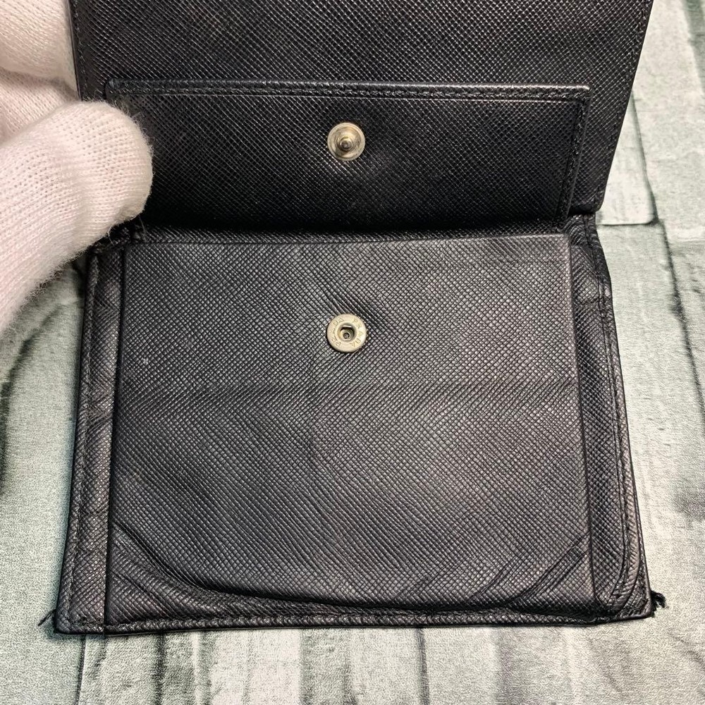 PRADA Two-Fold Wallet Nylon Leather Silver Triangle Logo Black