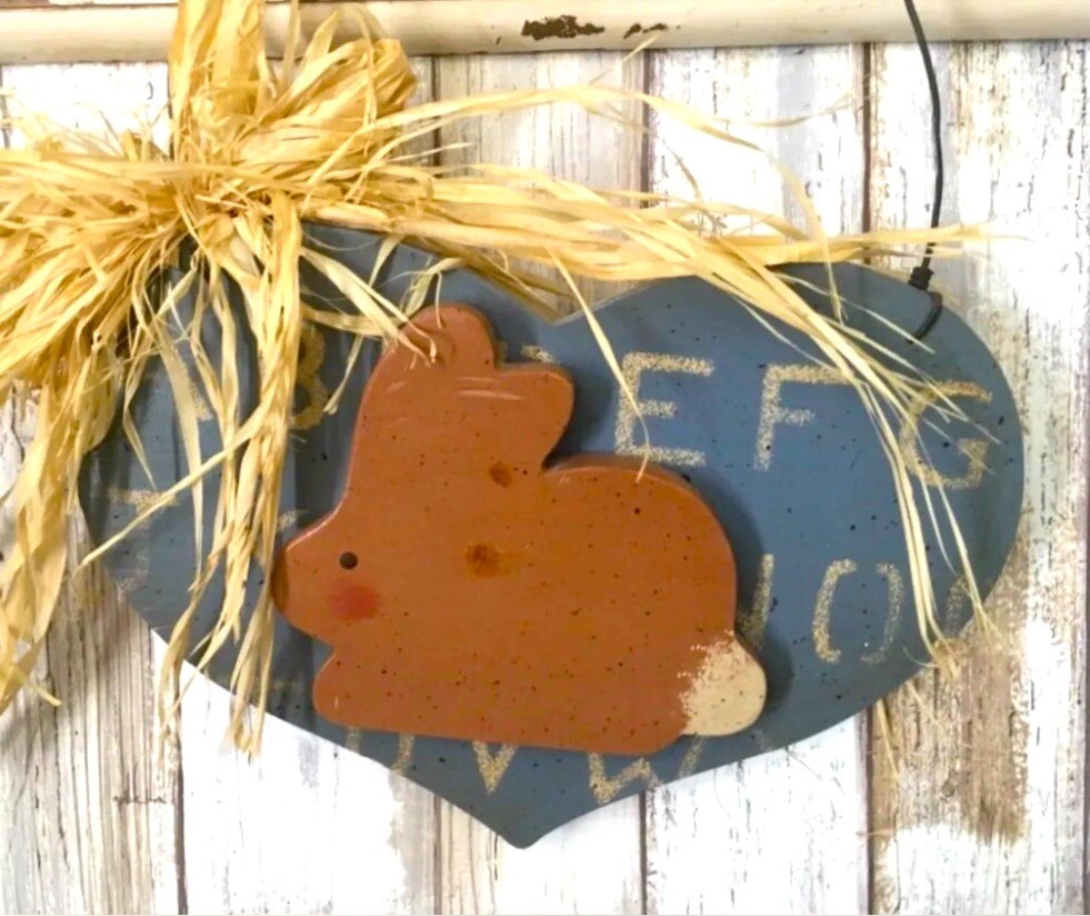 UNIQUE EASTER WOOD WALL HANGING BUNNY RABBIT SIGN NEW!