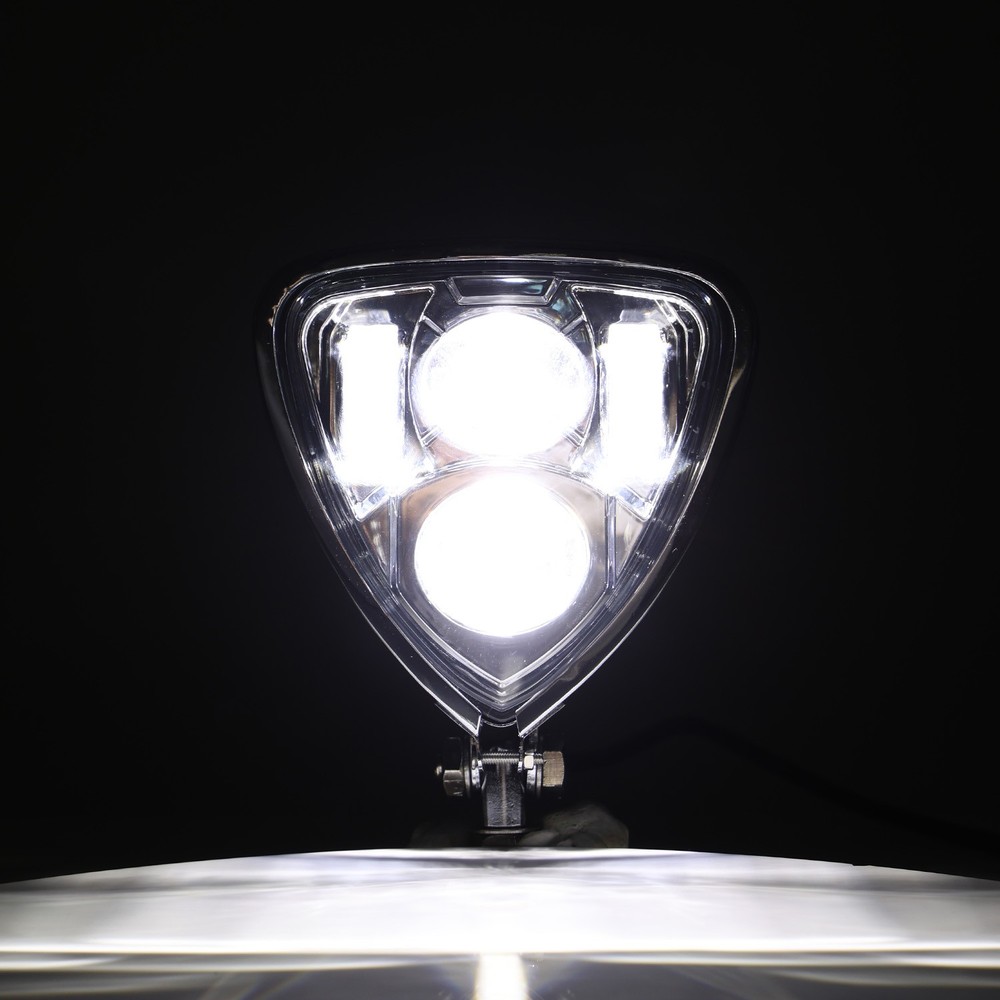 Chrome Motorcycle Triangle Style LED Headlight For Harley Custom Bobber Chopper