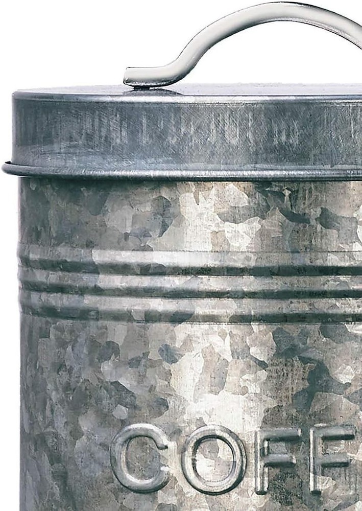 Rustic Kitchen Coffee Metal Canister Galvanized Metal Storage Container W/