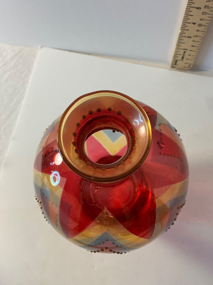 Multicolored diamond pattern vase 9”