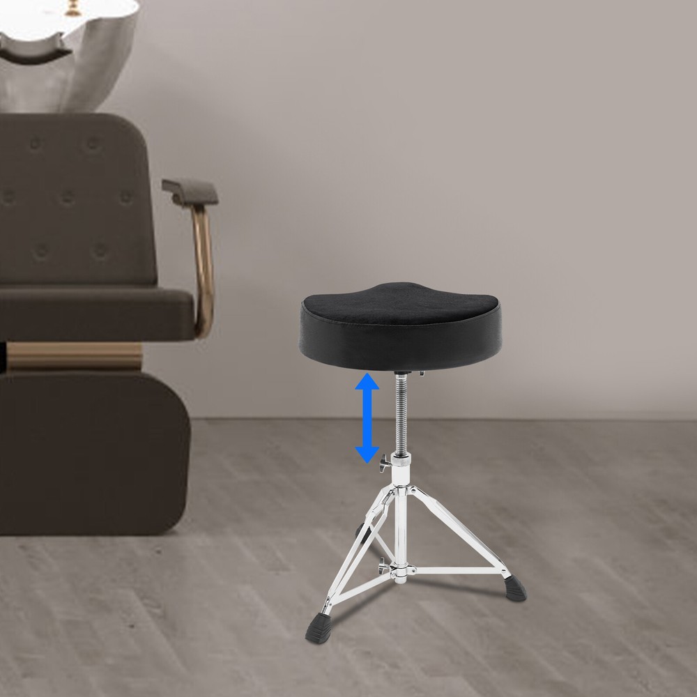 Adjustable Black Drum Stool with Thick Padded Seat for Comfort