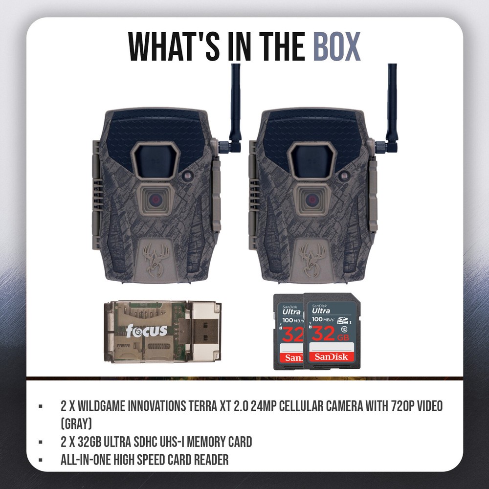 Wildgame Innovations Terra XT 2.0 24MP Cellular Gray Camera 2 Pack Bundle