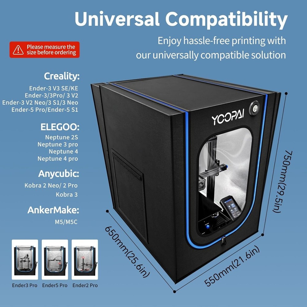LED Illuminated 3D Printer Enclosure with Constant Temperature & Noise Isolation