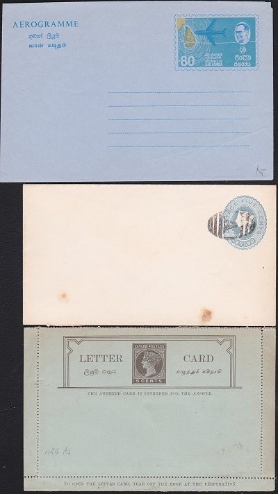 CEYLON 3 various postal stationery items - unused..........................D8394