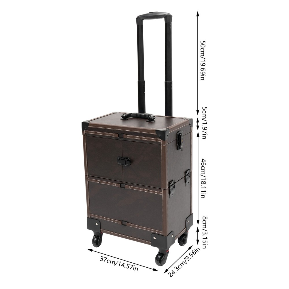 Rectangular Rolling Makeup Train Case Trolley Cosmetic Organizer Box with Mirror