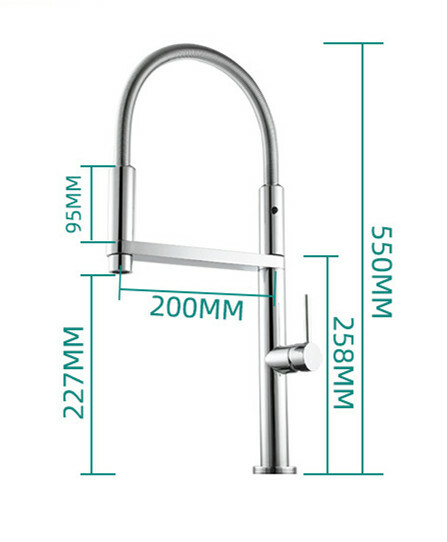 Chrome Brass Kitchen Faucet with Pull Down Sprayer,Commercial Single Handle Tap
