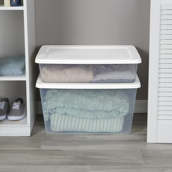 (2 pack) Sterilite 58 Quart Medium Storage Bin, Clear Plastic Storage Container