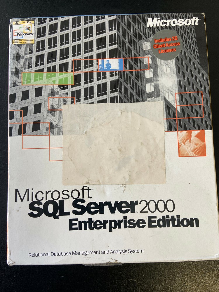 Microsoft SQL Server 2000 Enterprise Edition Includes 25 Client Access Open Box