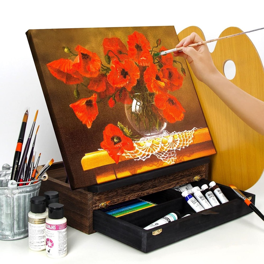 J JACKCUBE DESIGN Rustic Wood Adjustable Portable Desktop Table Easel with St...