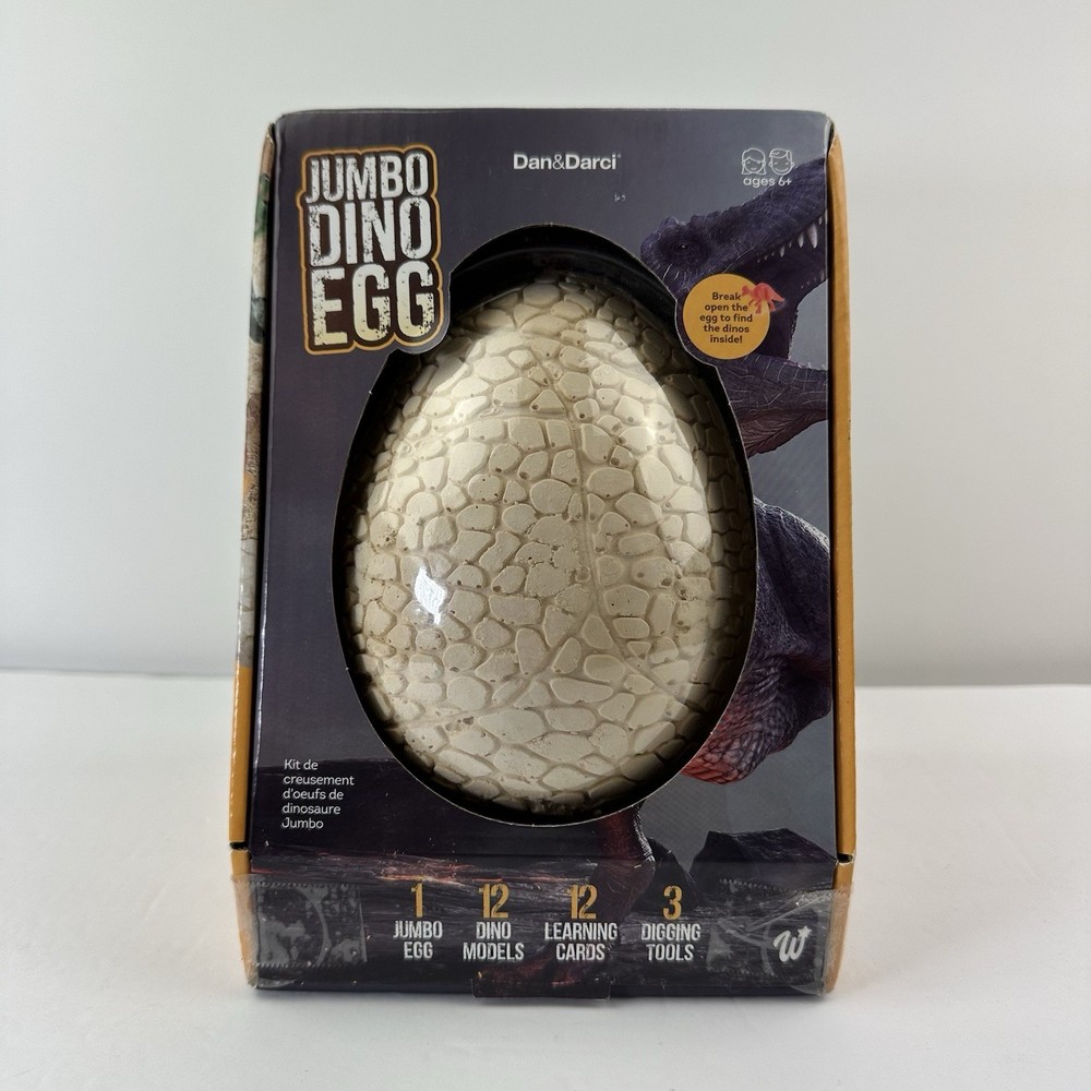 Dan & Darci Jumbo Dino Egg-12 Dino Models/ Learning Cards/ 3 Digging tools/ Egg