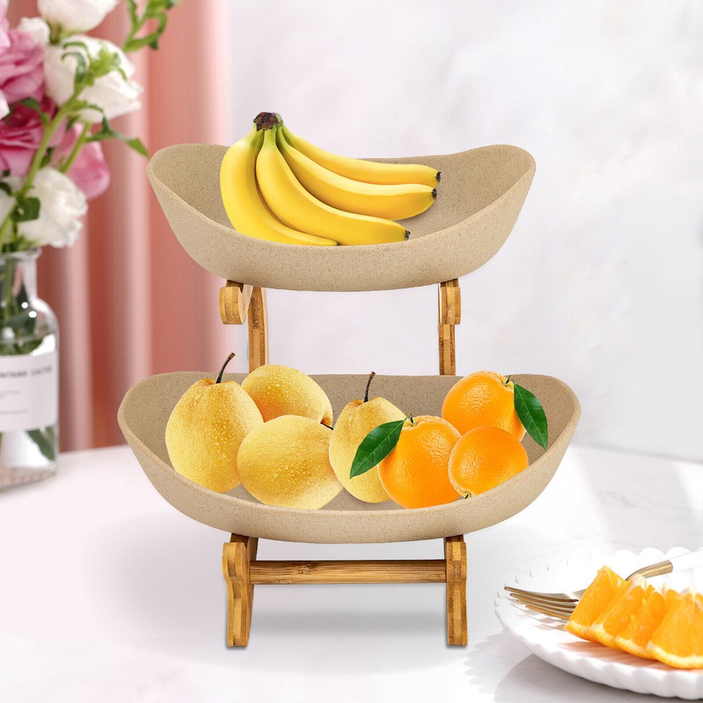 Fruit Basket for Kitchen 2-Tier Fruit Bowl Kitchen Counter Storage Rack Stand