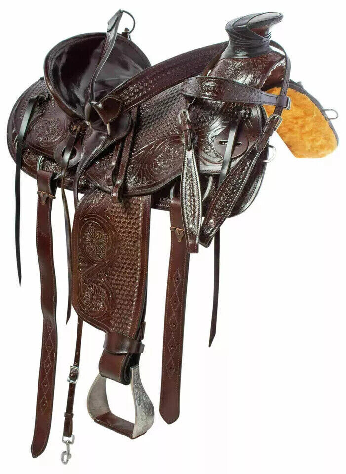 Size-16" A Fork Wade Tree Roping Ranch Horse Leather Tack Saddle.