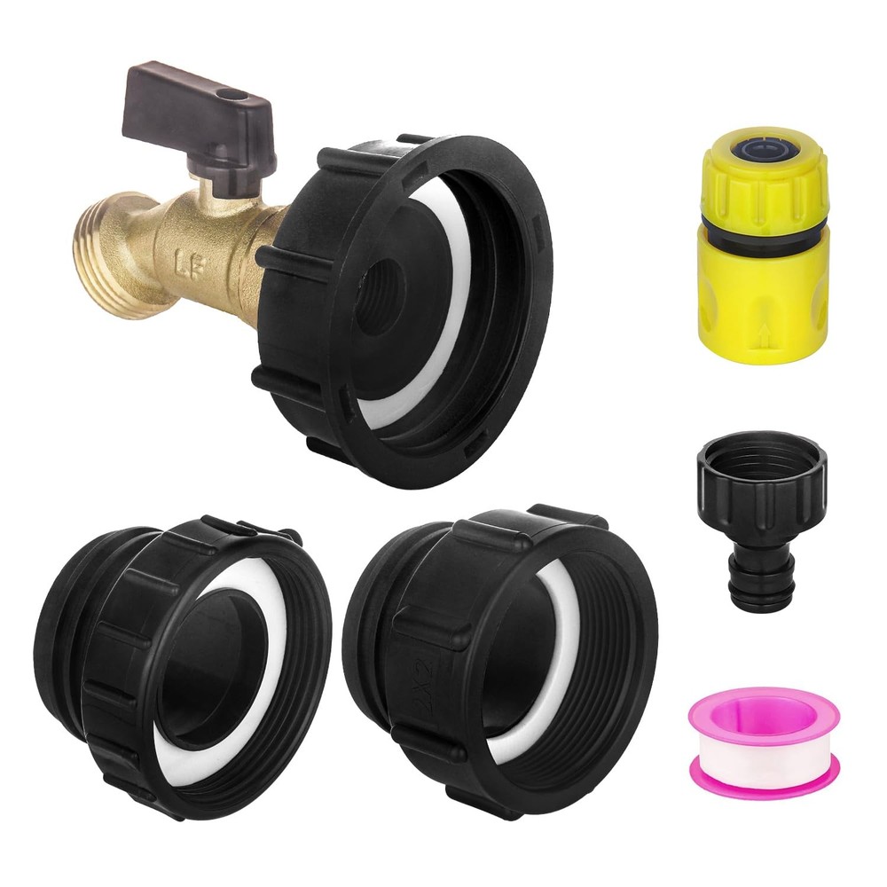 IBC Tote Adapter 275-330 Black handle brass valve, valve