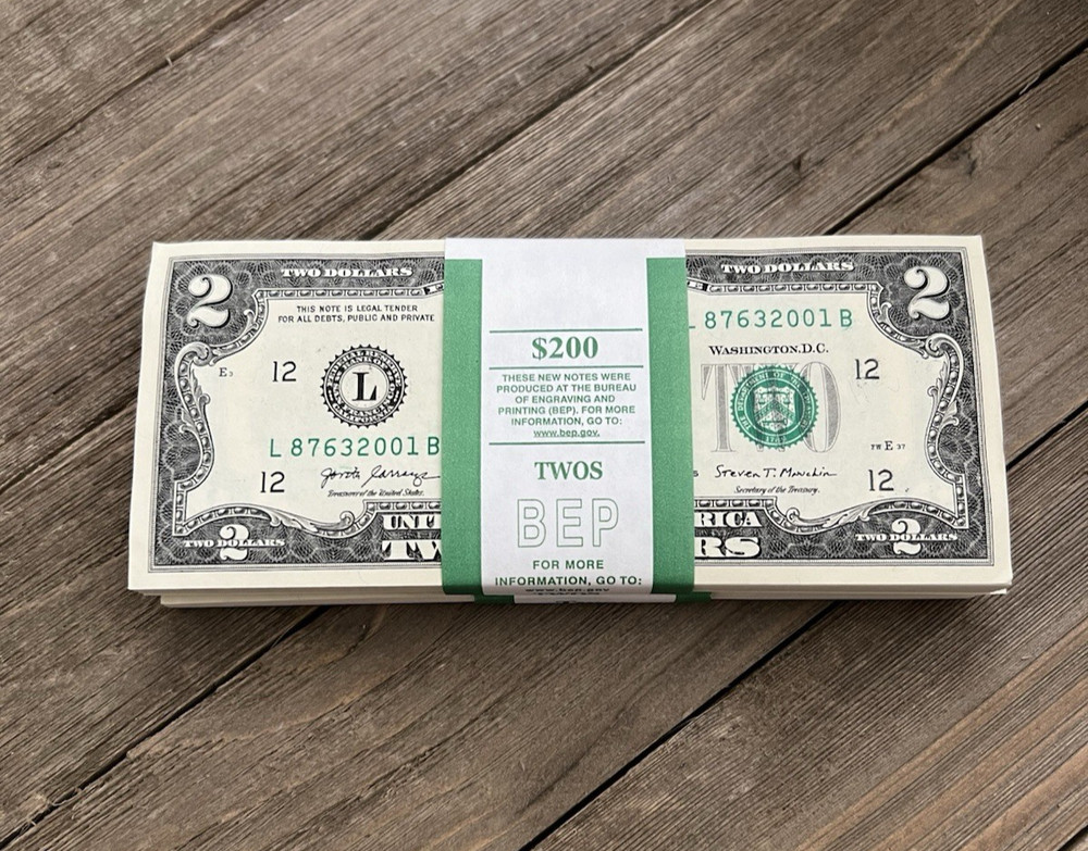 10 Uncirculated Consecutive Serial # US $2 DOLLAR BILLS Crisp Treasury 2017 A