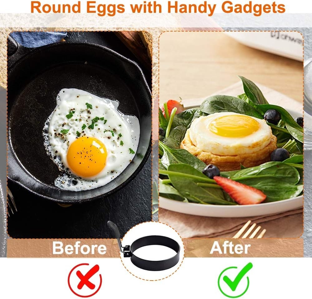 Time-Saving 3.5" Egg Rings with Silicone Handle - Perfect for Muffins & More
