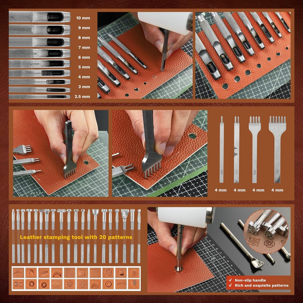 SAKERNEO Leather Working Tools kit Max Version with Custom Version, BROWN
