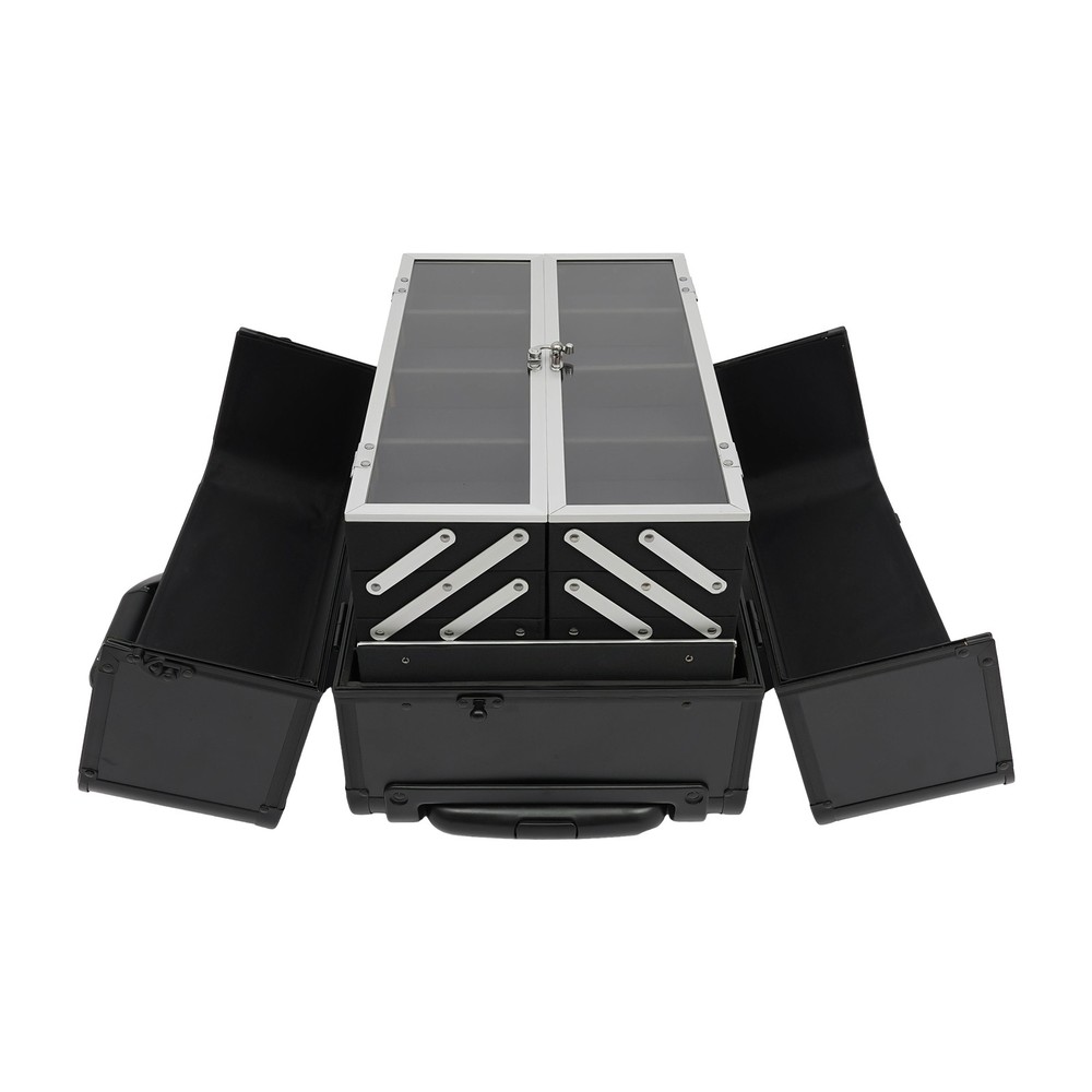 Makeup Case with 6 Trays Lockable Rolling Makeup Case Multi-Layer Makeup Case