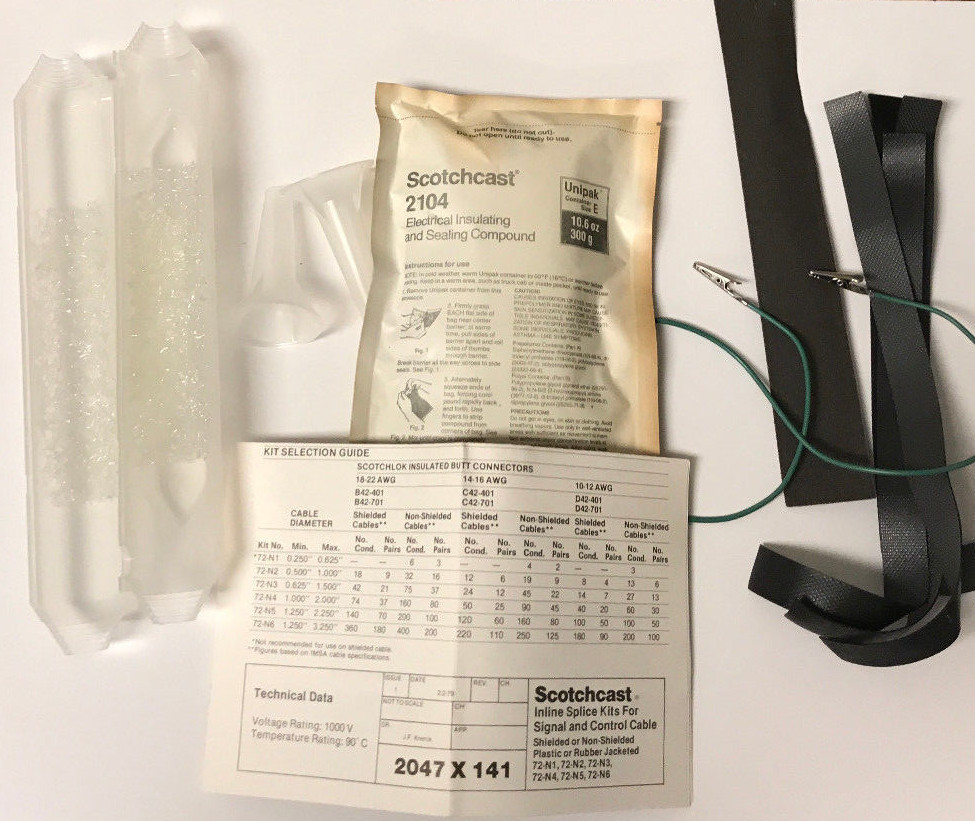 (1) SCOTCHCAST 3M 72-N2 SIGNAL AND CONTROL CABLE INLINE SPLICING KIT FREE SHIP